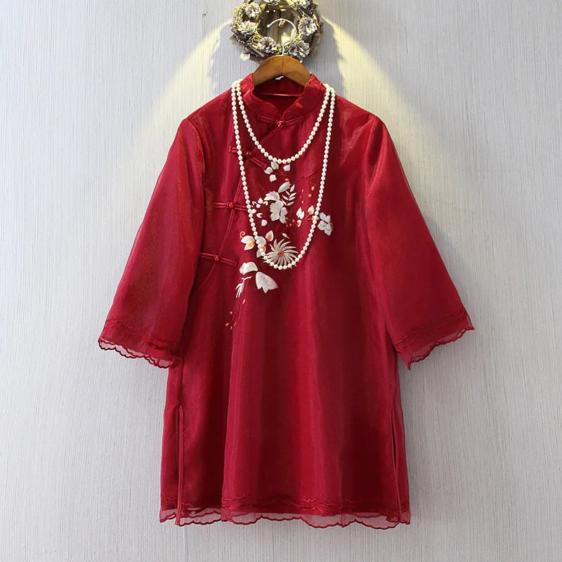 Китайский стиль вышивка женские Cheongsam высокое качество шифоновые рубашки|qipao