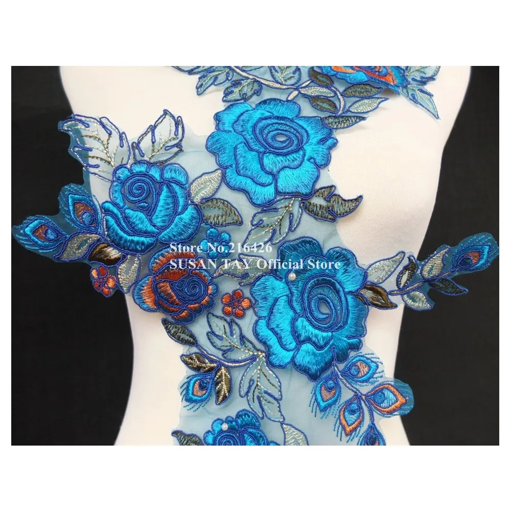 2 шт./лот х Новый длинный синий/оранжевого цвета с цветочной вышивкой и кружевной