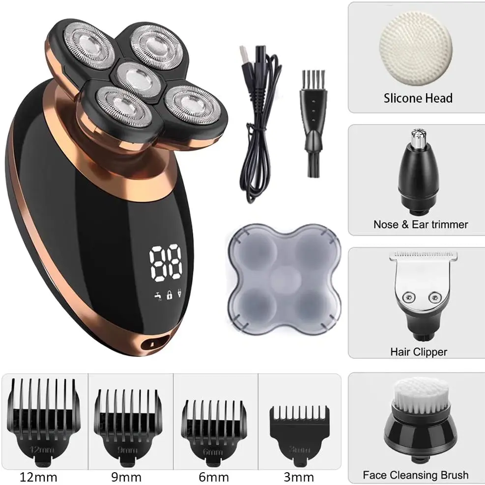 

Men's Electric Shaver,Hair Trimmer Cordless Electric Shaver 5 in 1 100% Waterproof Kit,5 Shaver Heads/Hair Trimmer/Nose Trimmer