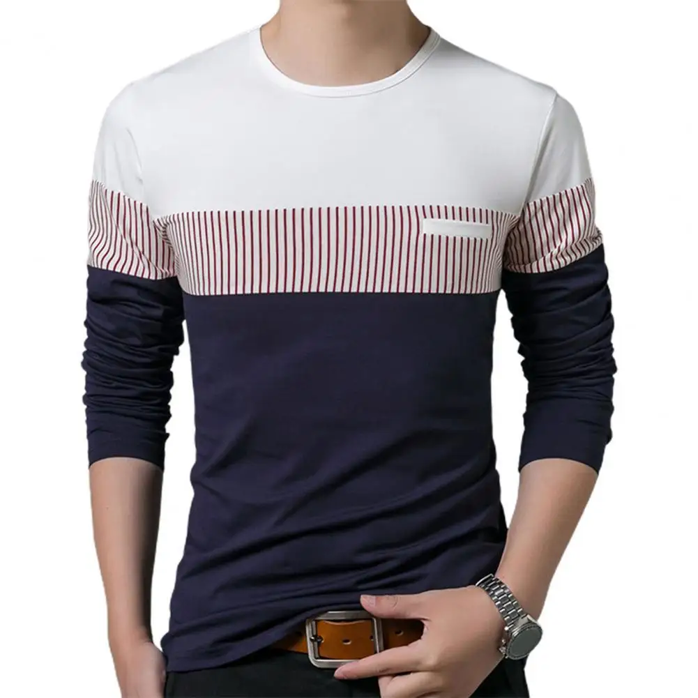 

T Shirt Men Cotton Long Sleeve O Neck Mens T Shirt Fashion Patchwork Stripe Casual T Shirt Man Men Clothing Harajuku Tops