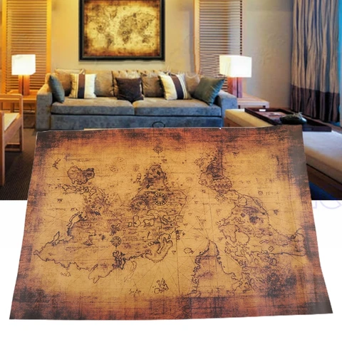 Большой бумажный ретро-постер 71x51 см в винтажном стиле, глобус, карта старого мира, подарки