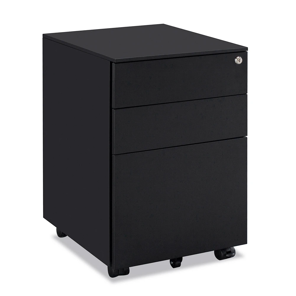 

Locking File Cabinet 3 Drawer Rolling Pedestal Under Desk Fully Assembled Except Casters White Black for Office HUG-Deal