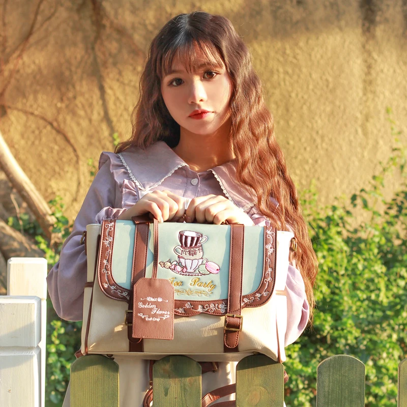 

Japanese Lolita Embroidery Bag Student Female Bag Kawaii College JK Bag Bag Shoulders Bag MultipurPose Handbags PU Harajuku Girl