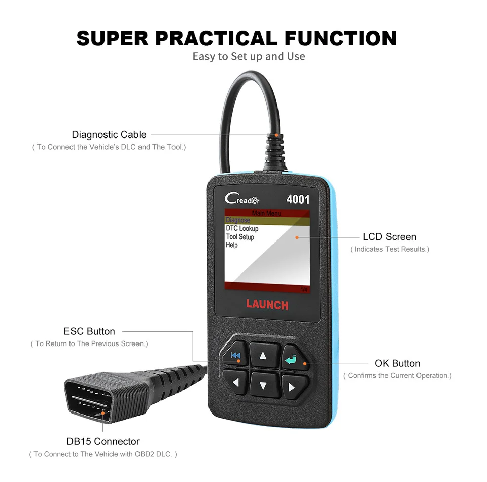 LAUNCH CReader 4001 OBD2 сканер автоматический диагностический инструмент для сканирования кода неисправности автомобиля диагностики OBD 2 Универсальный Автосканер