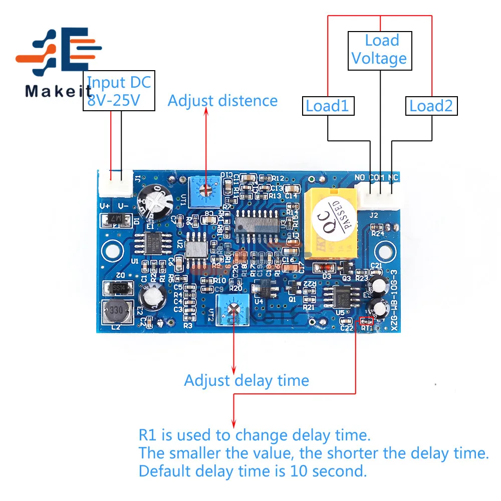 DC 8-25V Microwave Radar Sensor Module 10GHz Delay Time Sensing Adjustable Distance Switch Controller Module with Cable 12V 24V