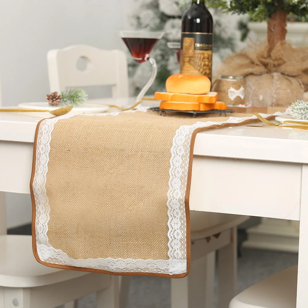 Льняная кружевная окантовка настольная дорожка натуральная домашняя ткань