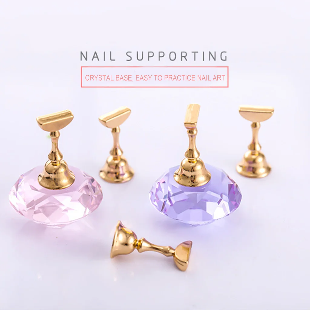 1 Set Magnetic Nail Art Practice Training Display Stand Acrylic Crystal Holders Alloy False Tip DIY Showing Shelf Tools |