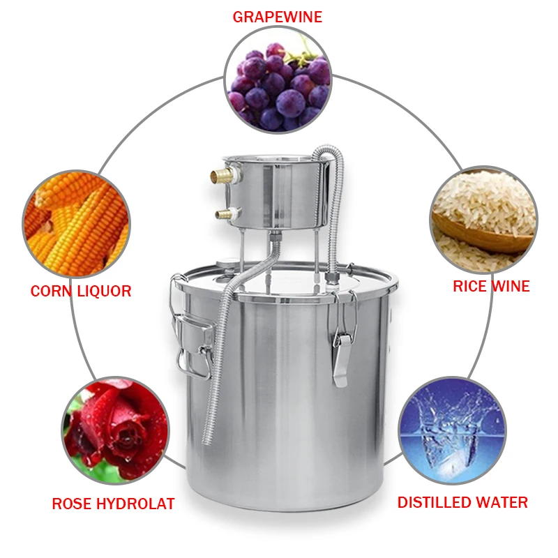 

11L/22L/35L Distiller Alambic Moonshine Alcohol Still Stainless Copper DIY Home Brew Water Wine Essential Oil Brewing Boiler Kit