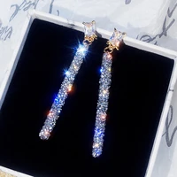 fashion 1pair long luxury dangle trendy new jewelry cylindrical geometric crystal drop earrings simple female shining women