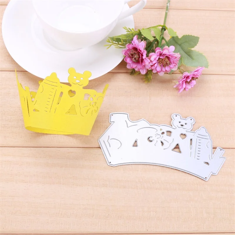 

Connectable Hollow Cute Baby Bear Bottle T-shirt Decoration Metal Cutting Dies For DIY Scrapbooking Paper Cards Crafts New 2019