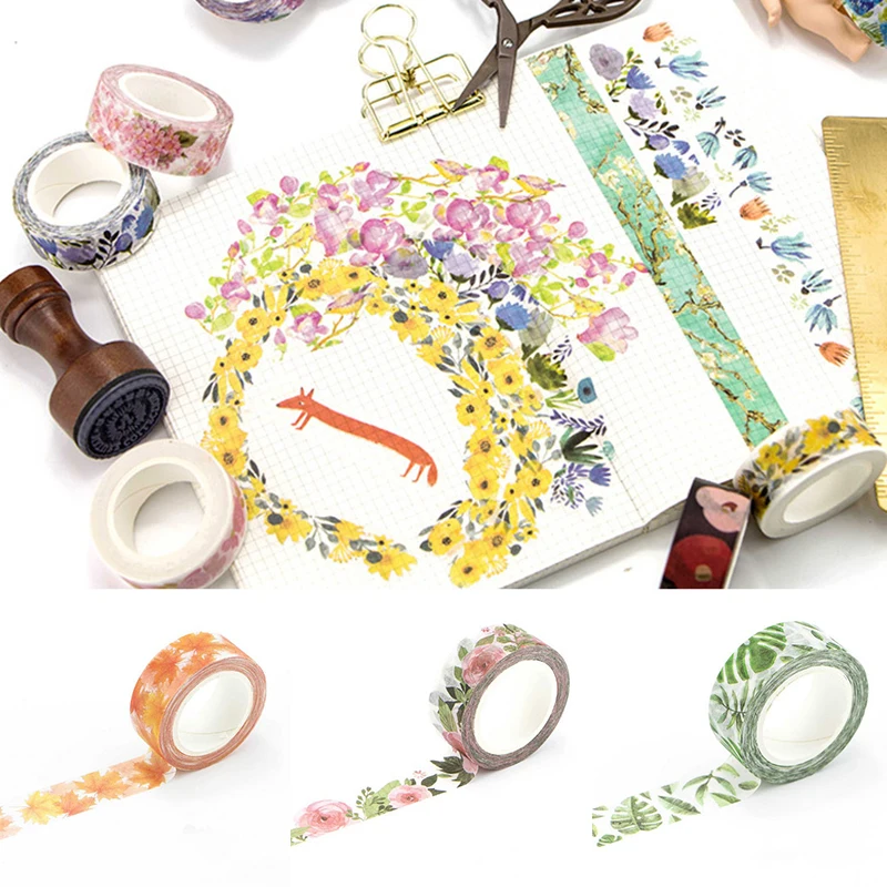 

1PC Paper Sticky Adhesive Sticker Masking Decorative Washi Diary Decor DIY Tape Supplies student Decals 1.5cm7M U7U3