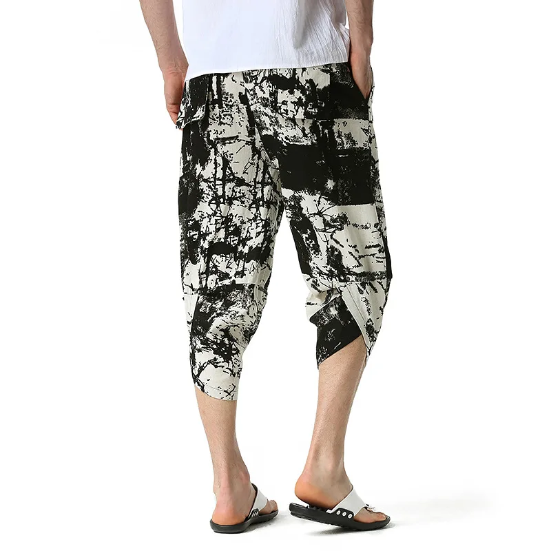 

Summer 100% Cotton Men Harlan Wide Legged Pants Seven Points Feet Urban Leisure Youth Trousers