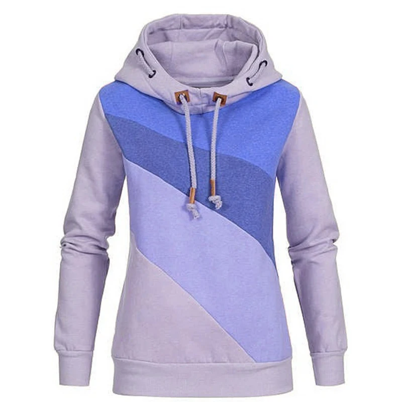 

2020 New Autumn Spring Women's Fashion Casual Long Sleeve Rainbow Stripe Warm Patchwork Hooded Hoodie Pullover Sweatshirt Tops