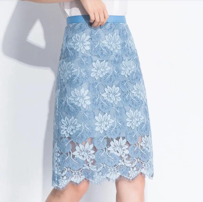 

2020 spring summer Lace Skirt Women High Waist Bodycon hollow out Formal High Quality Pencil Skirts office lady wear r1022