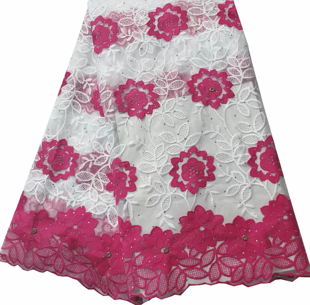 Французский кружевной материал 2023 высокого качества с камнями и последним африканским тюлем для нигерийских женских платьев VLL3808 Fucshia on.