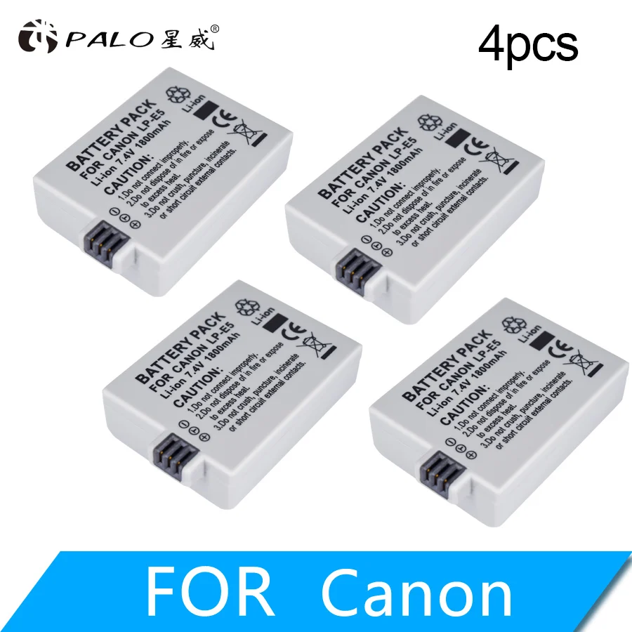 PALO 7,4 V 1800mAh LP-E5 LP E5 LPE5 Цифровая камера Литий-ионная батарея для Canon Eos 450D 500D 1000D Kiss X3 Kiss F Rebel Xsi - Цвет: 4PCS