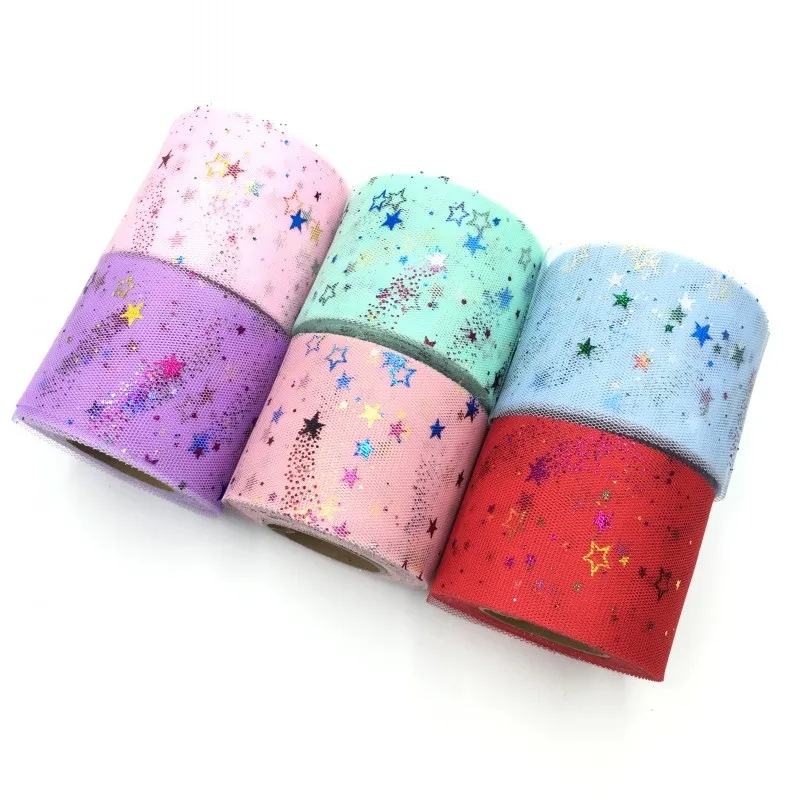 25 ярдов тюль с блестками и звездами сетчатая катушка лента из органзы для сделай