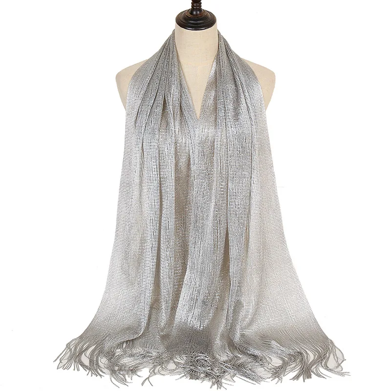 

Woman Tassels Crinkle Hijab Scarf Glitter Party Clothes Accessories Turban Shiny Muslim Woman Veil Islamic Hijab Headscarf 2020