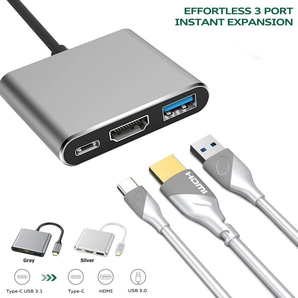 

Aluminum Alloy 3 in 1 USB 3.1 HUB Converter Installa Remove Convenient Simple USB3.0 Type-C PD 4K HDMI-compatible Adapter