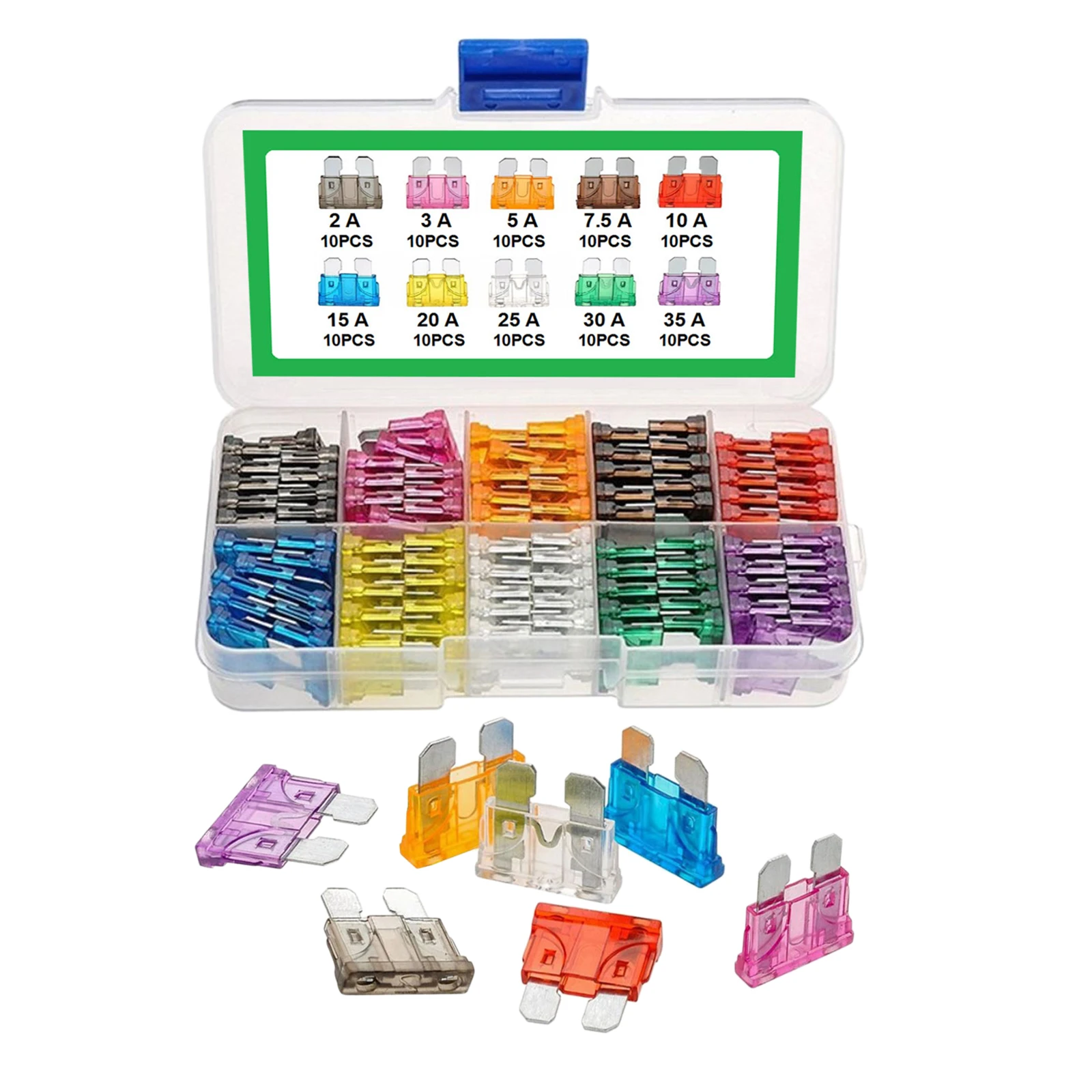 

100pc Blade Fuse Assortment Auto Car Truck FUSES Kit 2A-10 15 20 25 30 35A