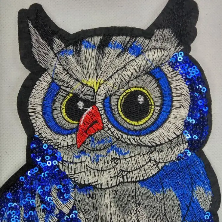 2 шт./лот 28*14 см высококачественные вышитые блестки синяя Сова тканевые патчи