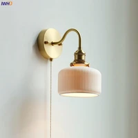 iwhd ceramic nordic modern wall lamp beside pull china switch bathroom mirror stair light copper led wall sconce luminaria