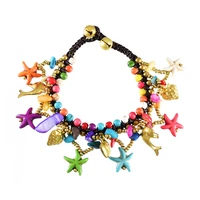 cute starfish shell coral charms bracelet colorful beads woven rope handmade bracelets for women bohemian statement jewelry
