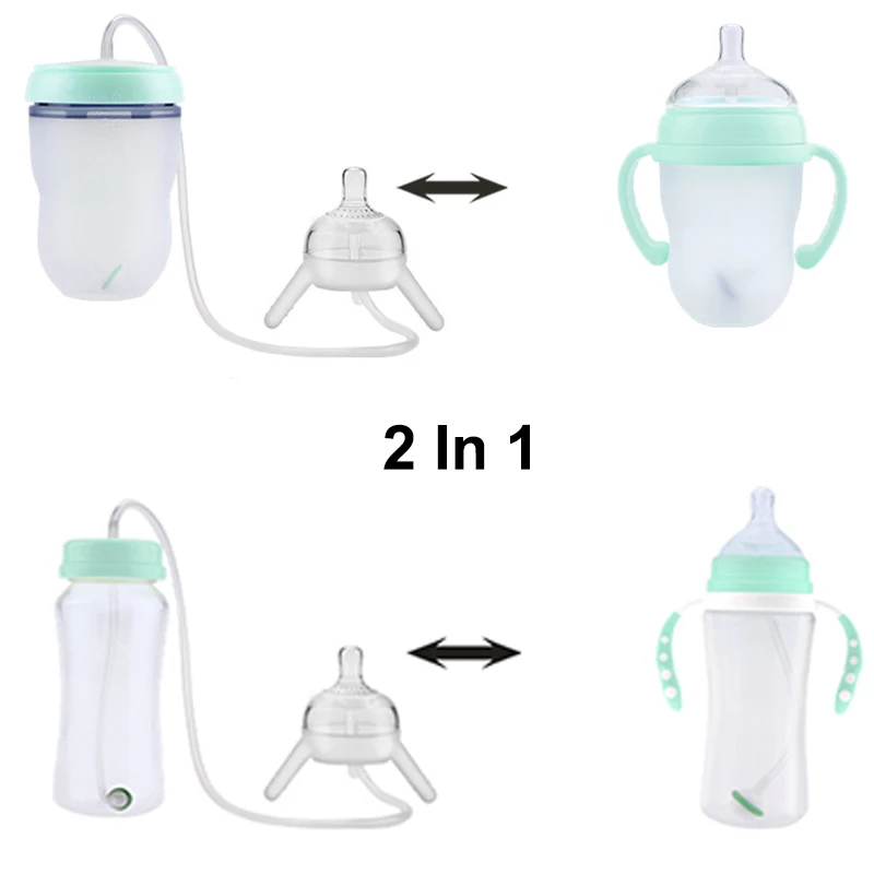 

Baby Feeding Bottle Kids Cup Silicone Sippy BPA Free Bottle Children Drinking Milk 2 in 1 Hands-free Long Straw Feeding Bottle