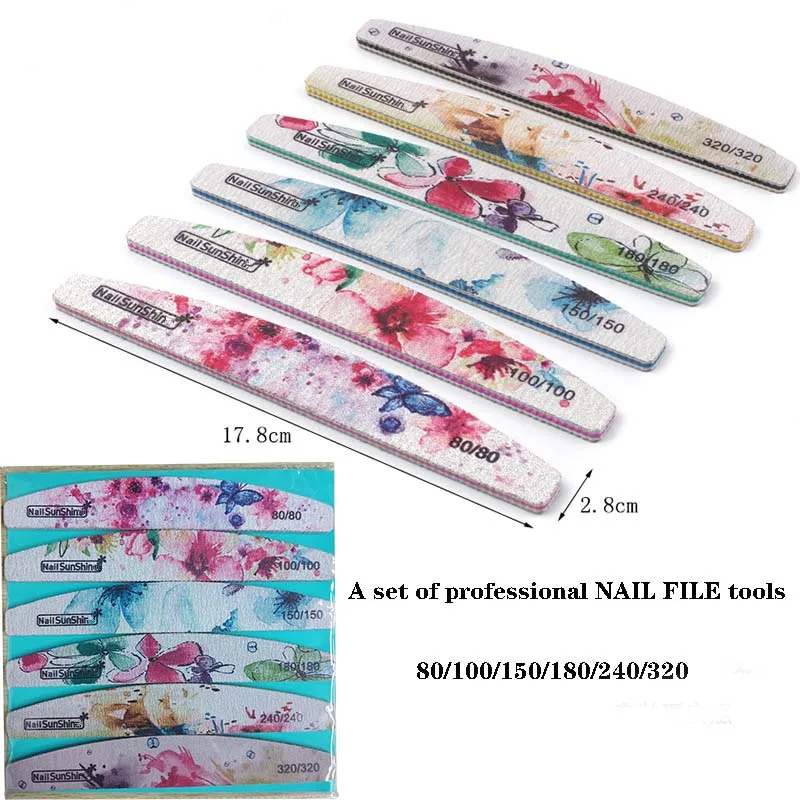 6 шт. смешанные пилки для ногтей Halfmoon наждачная бумага моющиеся ногти Буфер