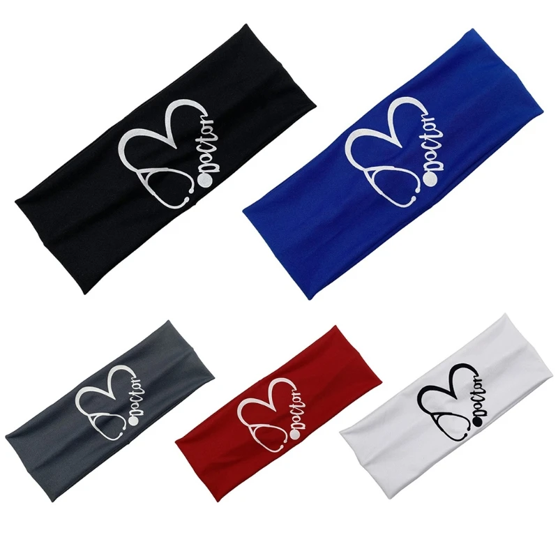 

Unisex Stethoscope Heart Printed Button Headband Non Slip Elastic Ear Protection Head Wrap Sweatband Yoga Sports Quick Dry M7DD
