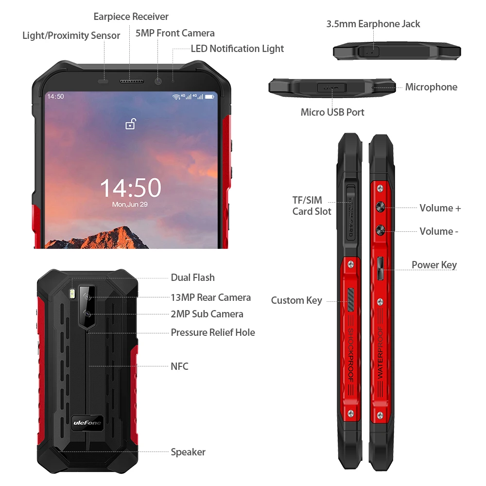 Ulefone Armor X5 Pro Прочный Водонепроницаемый Смартфон 4 ГБ+64 ГБ Android 10 0 Сотовый телефон NFC