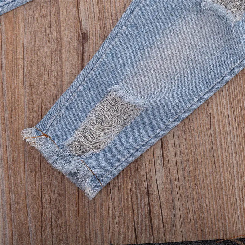 

2020 Fashion Toddler Kids Girl Summer Clothes Leopard Striped Print Tank Crop Top Shirt+ Broken Hole Denim Long Pants Outfits