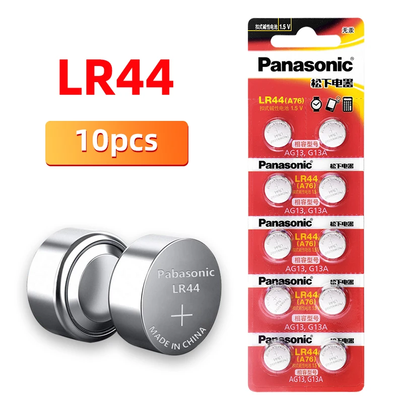 

10PCS/lot PANASONIC Original LR44 A76 1.5V Alkaline Batteries AG13 SR1154 357 Button Cell Battery 0%Hg for calculator