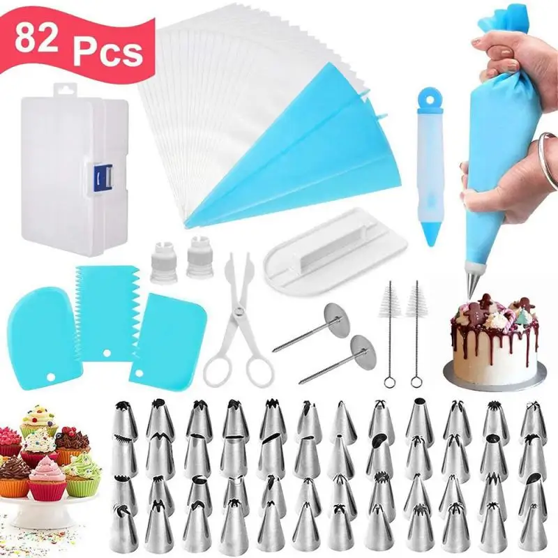 

82pcs/set Stainless Steel Icing Piping Nozzle Tips Baking Tools Cake Cream Scraper Brush Bag Decorating Tools Dropshipping A05