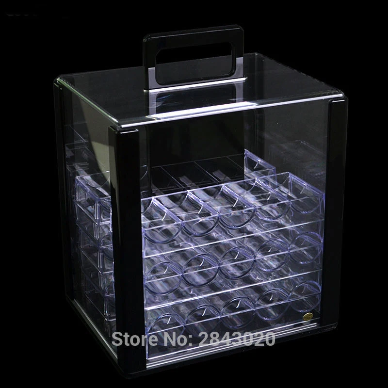 

1000PCS Poker Chips Suitcase Cases With Password Acrylic Transparent Double Open Coin Boxes With 10 Chip Trays Texas Hold'em