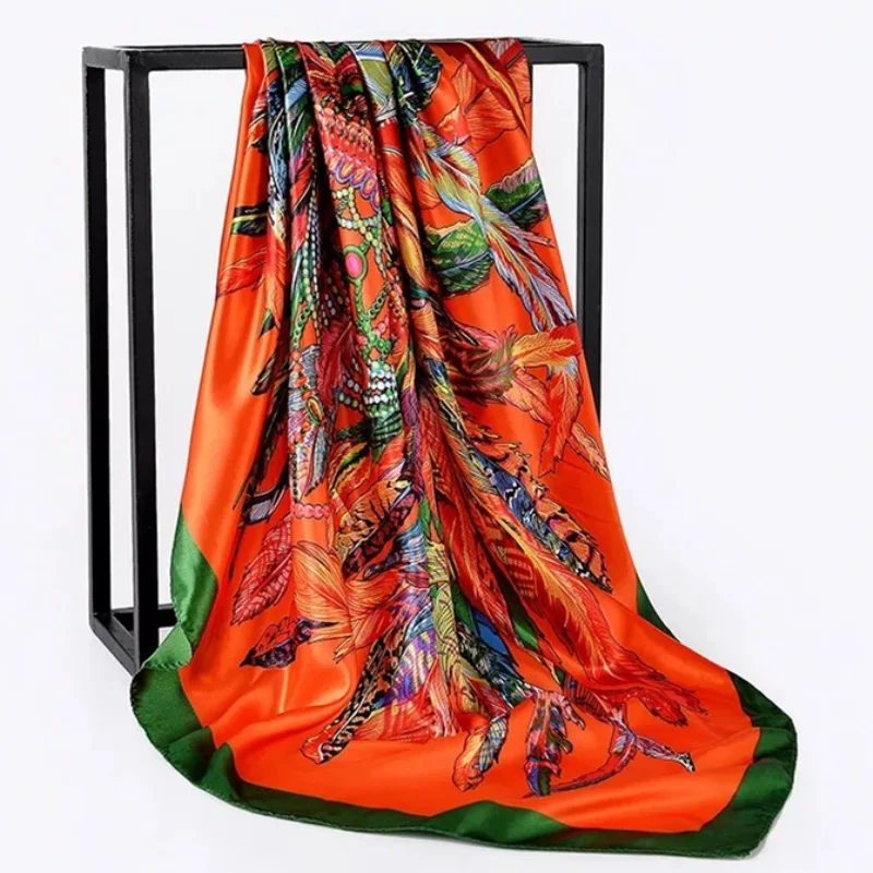 

Мода Шелковые шарфы-шали для женщин Цветочный принт сатиновый шелковый шарф Хиджаб Женский 90 см квадратный платок шаль Платки для дам
