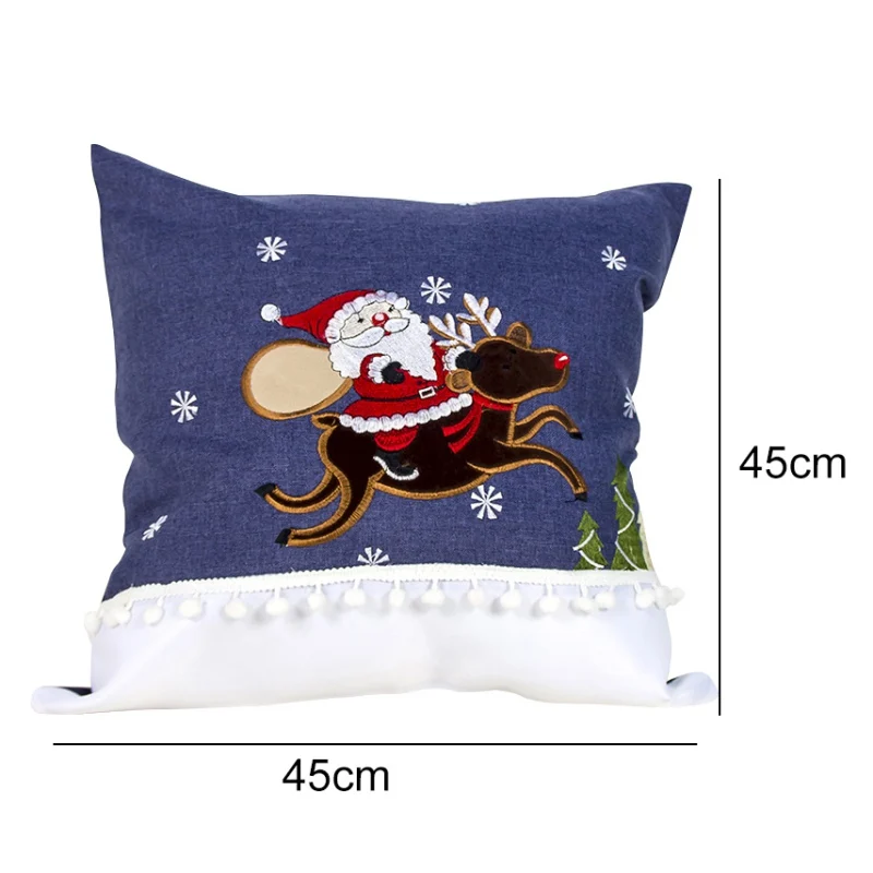 Xmas Embroidered Decorative Pillowcase With White Pom Balls Christmas Throw Pillow Cover Cushion Case 112G | Дом и сад