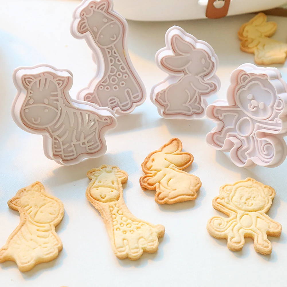 

4Pcs/Set Cute Animals Plastic Biscuit Mold DIY Kitchen Cake Decorating Tool Cookie Cutter Stamp Fondant Embosser Die Baking Tool