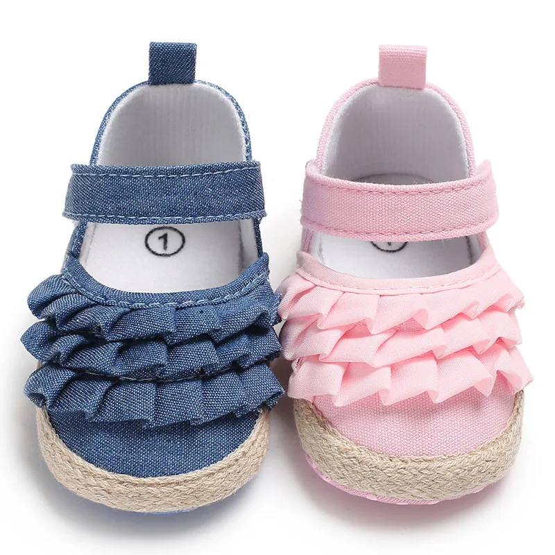 

Lovely Floral Ruffle Baby Newborn Toddler Girl Soft Sole Crib Shoes Pram Soft Sole Anti-slip Baby Casual Shoes 0-18M