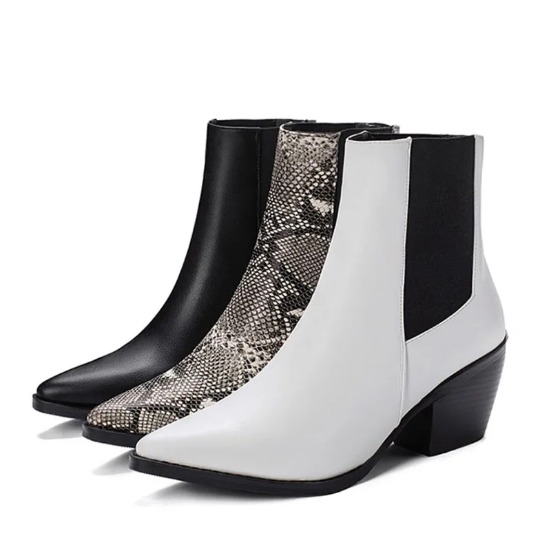 

KemeKiss Ankle Boots Women Thick Heel Shoes Patchwork Leather Pointed Toe Women Boots Winter Warm Fashion Footwear Size 33-45