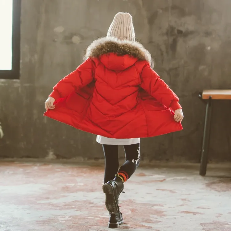 Fashion Children Winter Down Cotton Jacket Girl Clothing Kids Clothes Warm Thick Parka Fur Collar Hooded Long Coats Outfits