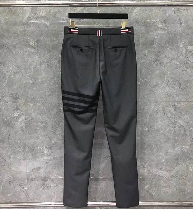 2020 Fashion TB THOM Brand Men Casual Suit Pants Gray Business Striped Spring And Autumn Formal Trousers ins | Мужская одежда
