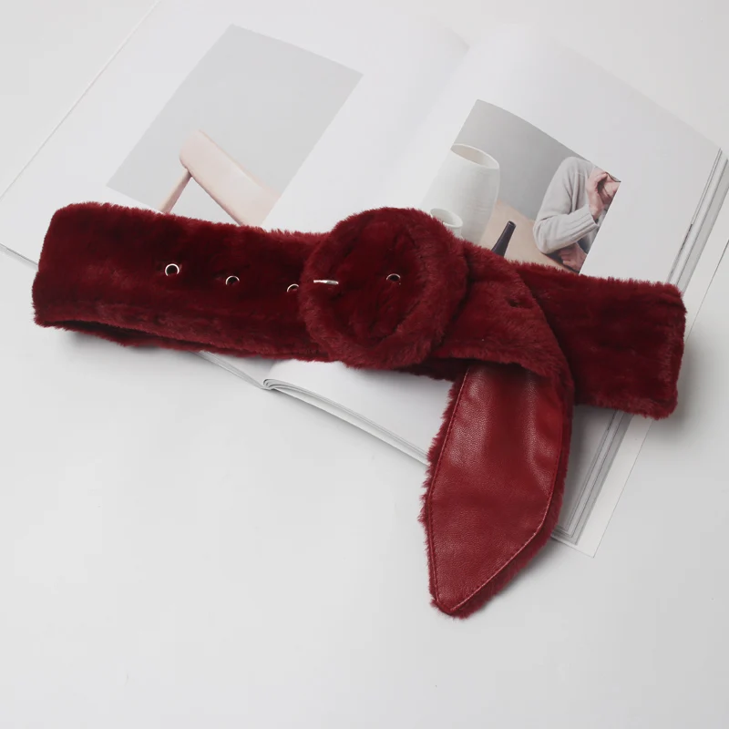 

New Luxury Female Vintage Fur Wide Belt Bondage For Women Long straps casual black Corset Dress Belt Pink Buckle Accessories