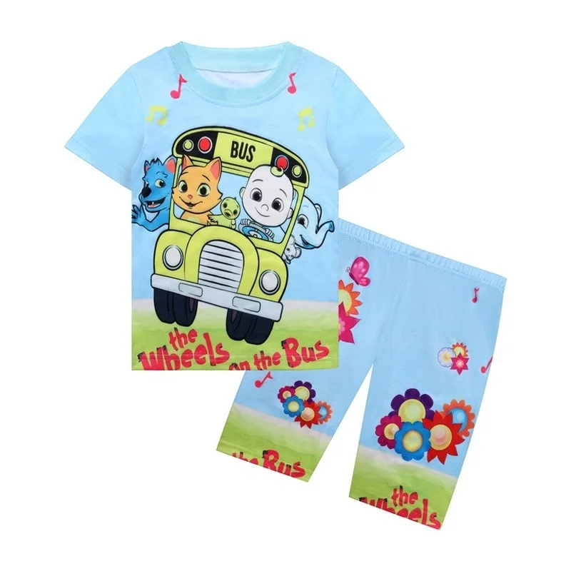 

3-8 New cute Cocomelon T-shirt + pants children 3D graphics boy cartoon T-shirt short-sleeved polyester girl summer suit clothes