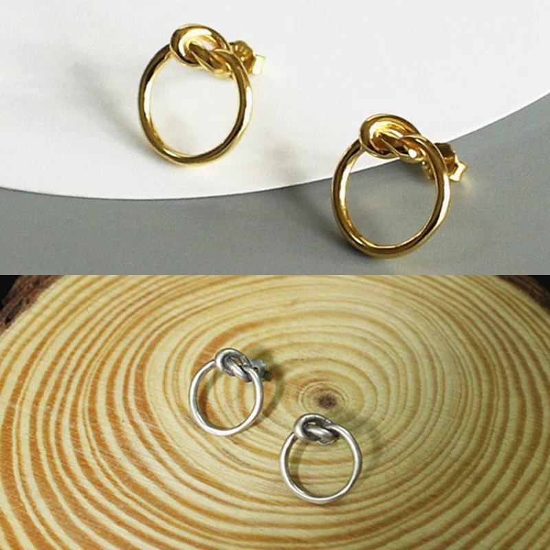 Серьги гвоздики женские круглые из серебра 925 пробы с узлом|Серьги-гвоздики| |