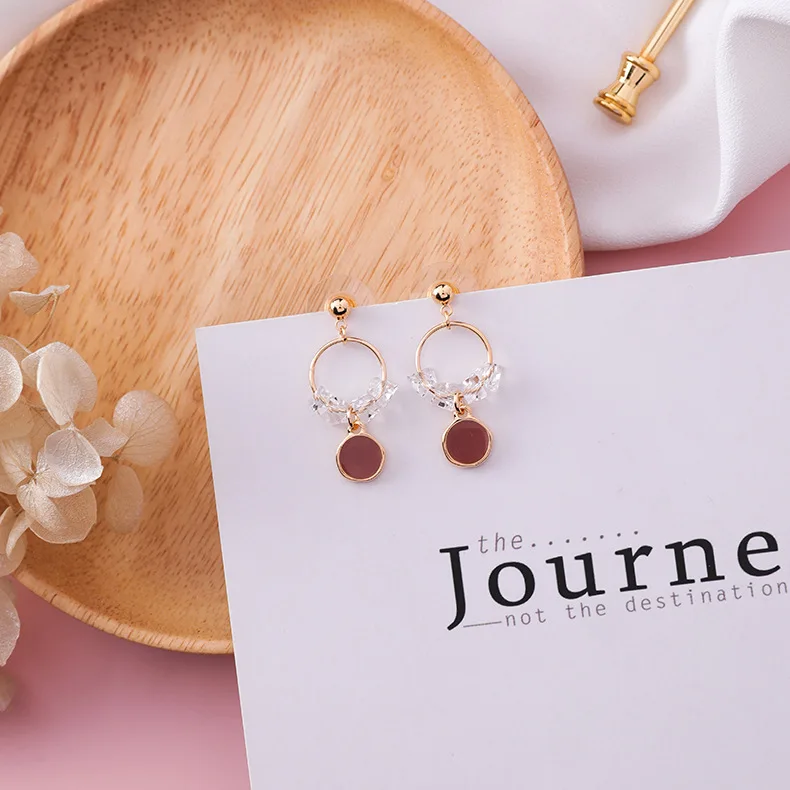 

Morandi Contrast Color Drip Glaze Geometric Rhinestone Round Drop Earrings Premium Texture Earrings Fashion Gift Aretes