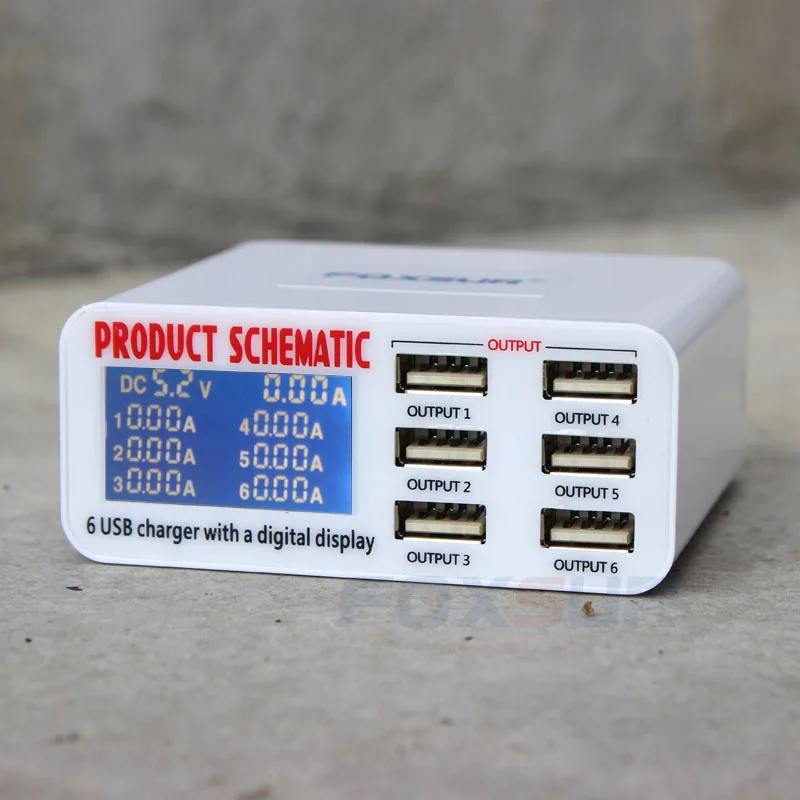 Быстрая зарядка 6 портов + ЖК дисплей настенная зарядная станция 6A Мульти USB