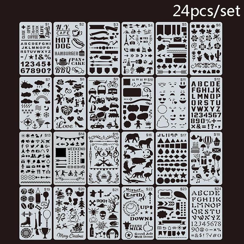 

24pcs/set Journal Album DIY Border Drawing Template Ruler Stencil Painting Board