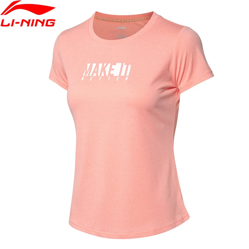 Li-Ning женский тренировочный топ с коротким рукавом на сухой полиэфирной подкладке, дышащие спортивные футболки ATSP088 WTS1499