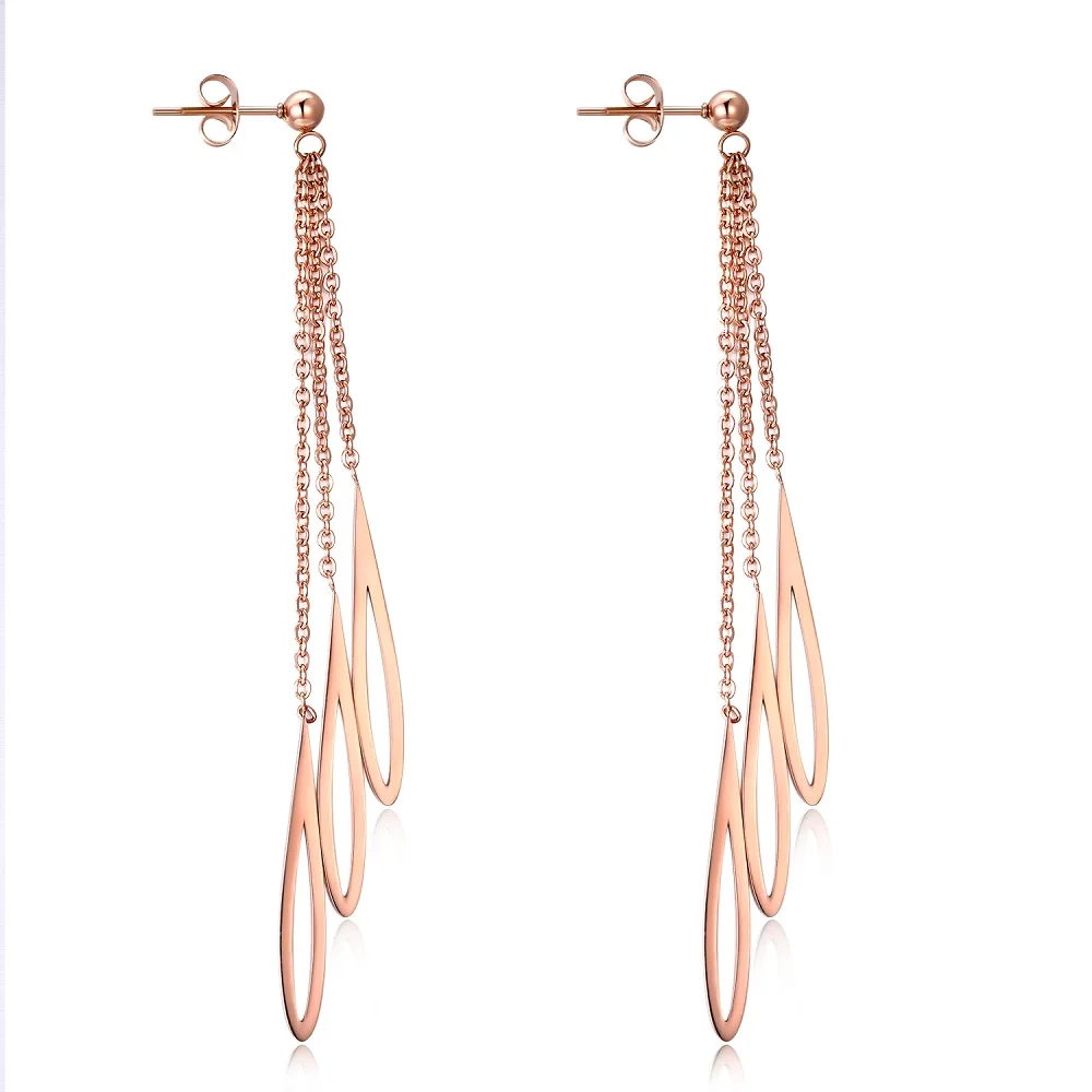 

FATE LOVE Fashion Party Jewelry Women Statement Long Chandelier Dangle Drop Tassel Earrings Rose gold Color Stainless Steel